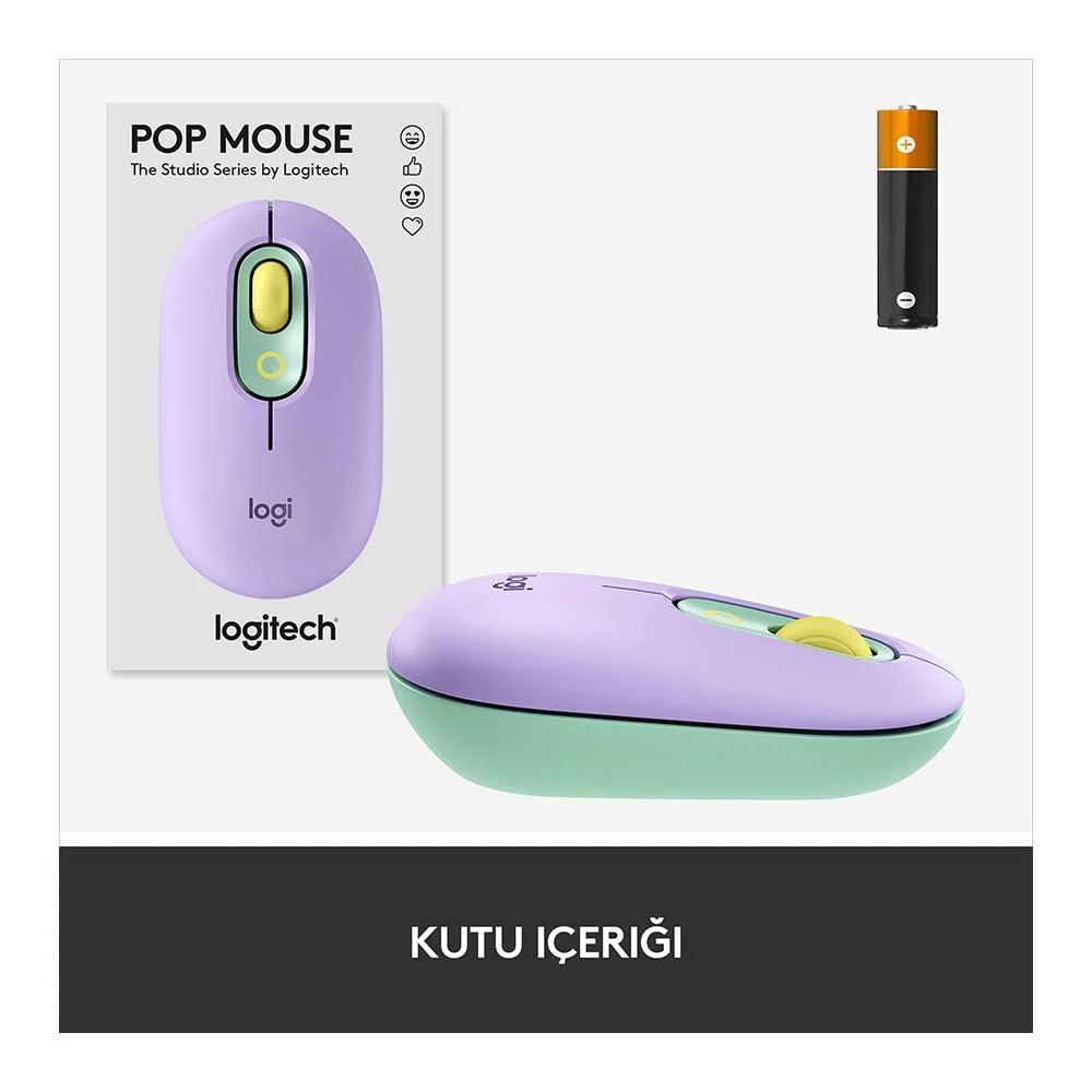 Logitech Pop Blast Emoji Tuşlu Silent Sessiz  Kablosuz Mouse  Mint Lila